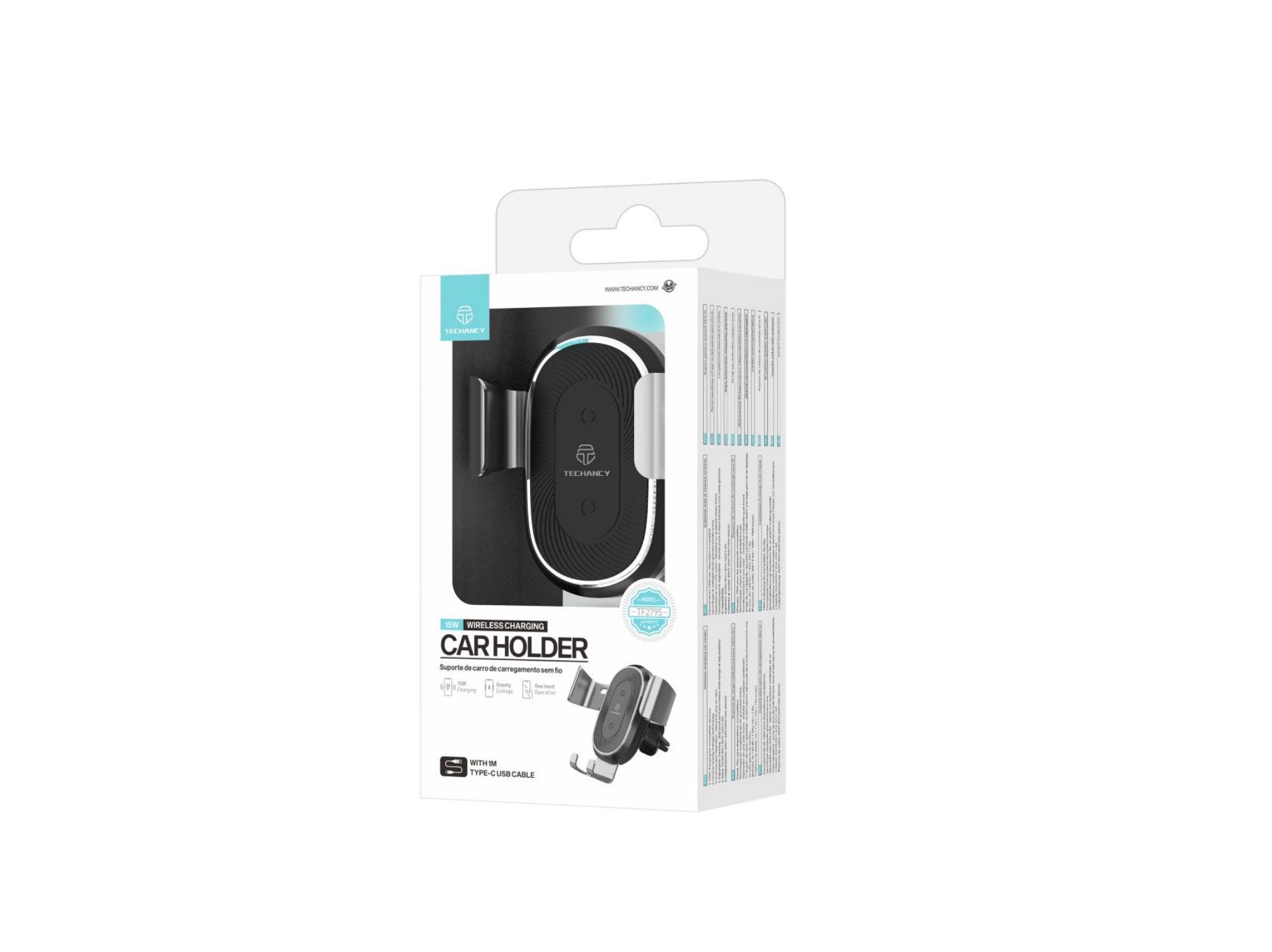 Techancy Soporte Para Coche Con Cargador Inalámbrico 15W TF2795 Plata Techancy Soporte Para Coche Con Cargador Inalámbrico 15W TF2795 Plata