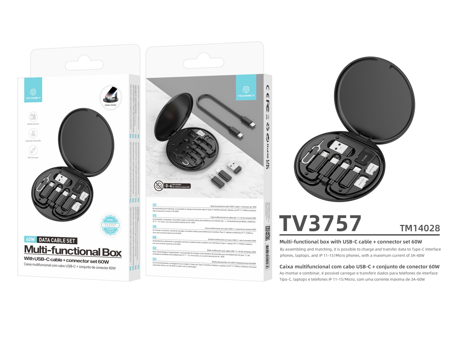 Techancy Multi-Function Mobile Phone Case TV3757 Black Techancy Multi-Function Mobile Phone Case TV3757 Black