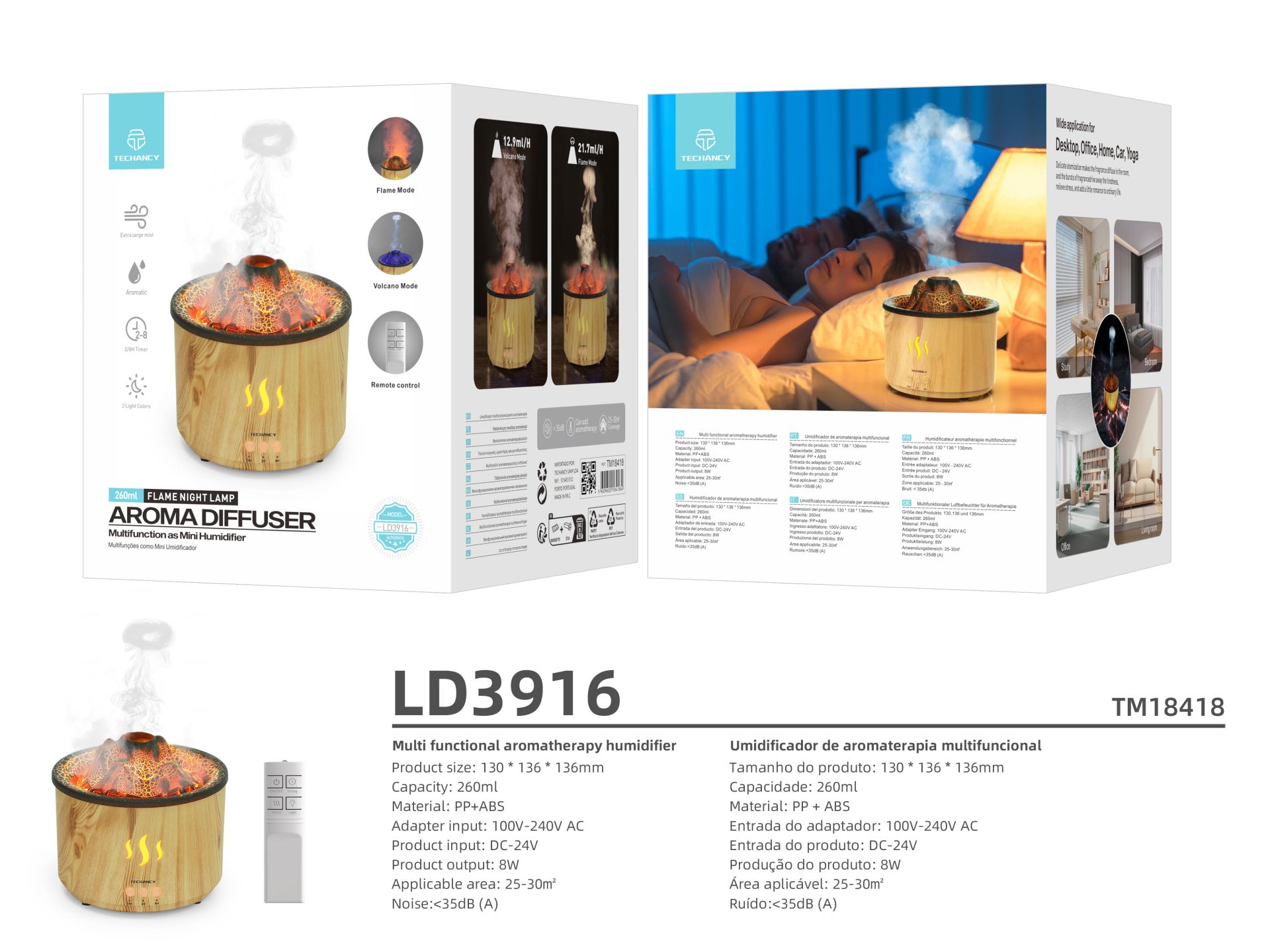 Techancy Difusor Aroma LD3916 Cor Madeira Techancy Difusor Aroma LD3916 Cor Madeira