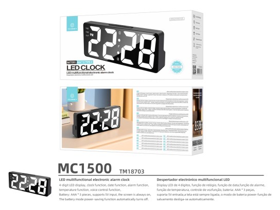 Techancy Despertador Led Multi-Funcoes MC1500 Preto Techancy Despertador Led Multi-Funcoes MC1500 Preto