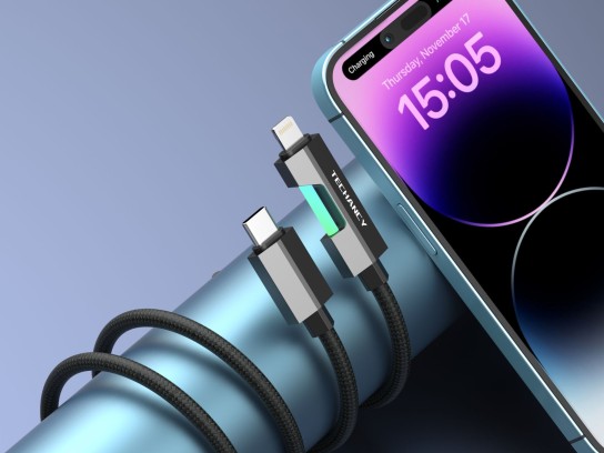 Techancy USB-C to Lightning Data Cable TB1797, 1m/30W, RGB Light, Aluminum Alloy Braided, Compatible Techancy USB-C to Lightning Data Cable TB1797, 1m/30W, RGB Light, Aluminum Alloy Braided, Compatible
