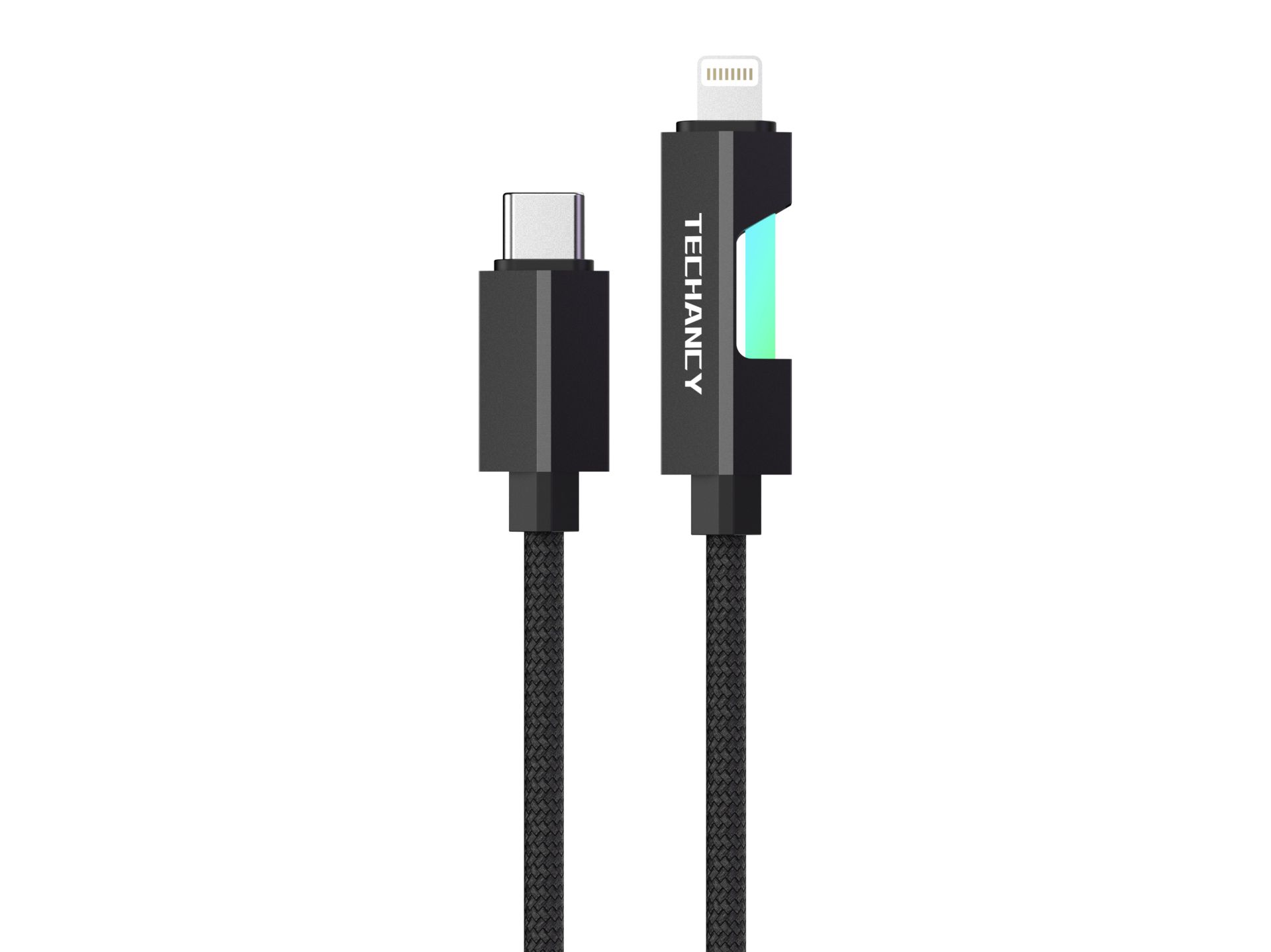 Techancy USB-C to Lightning Data Cable TB1797, 1m/30W, RGB Light, Aluminum Alloy Braided, Compatible Techancy USB-C to Lightning Data Cable TB1797, 1m/30W, RGB Light, Aluminum Alloy Braided, Compatible