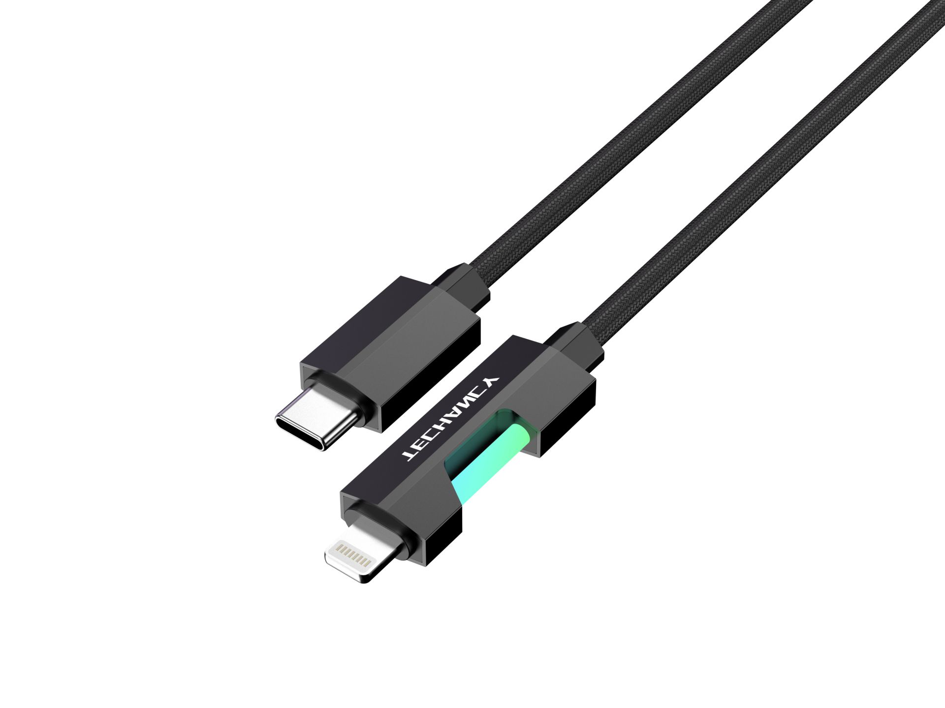 Techancy USB-C to Lightning Data Cable TB1797, 1m/30W, RGB Light, Aluminum Alloy Braided, Compatible Techancy USB-C to Lightning Data Cable TB1797, 1m/30W, RGB Light, Aluminum Alloy Braided, Compatible