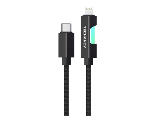 Techancy USB-C auf Lightning Datenkabel TB1797, 1m/30W, RGB Licht, Aluminiumlegierung geflochten, Ko