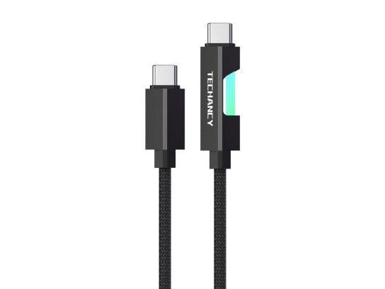 Techancy USB-C to USB-C Data Cable TB1797, 1m/60W, with RGB Light, Aluminum Alloy Braided Black