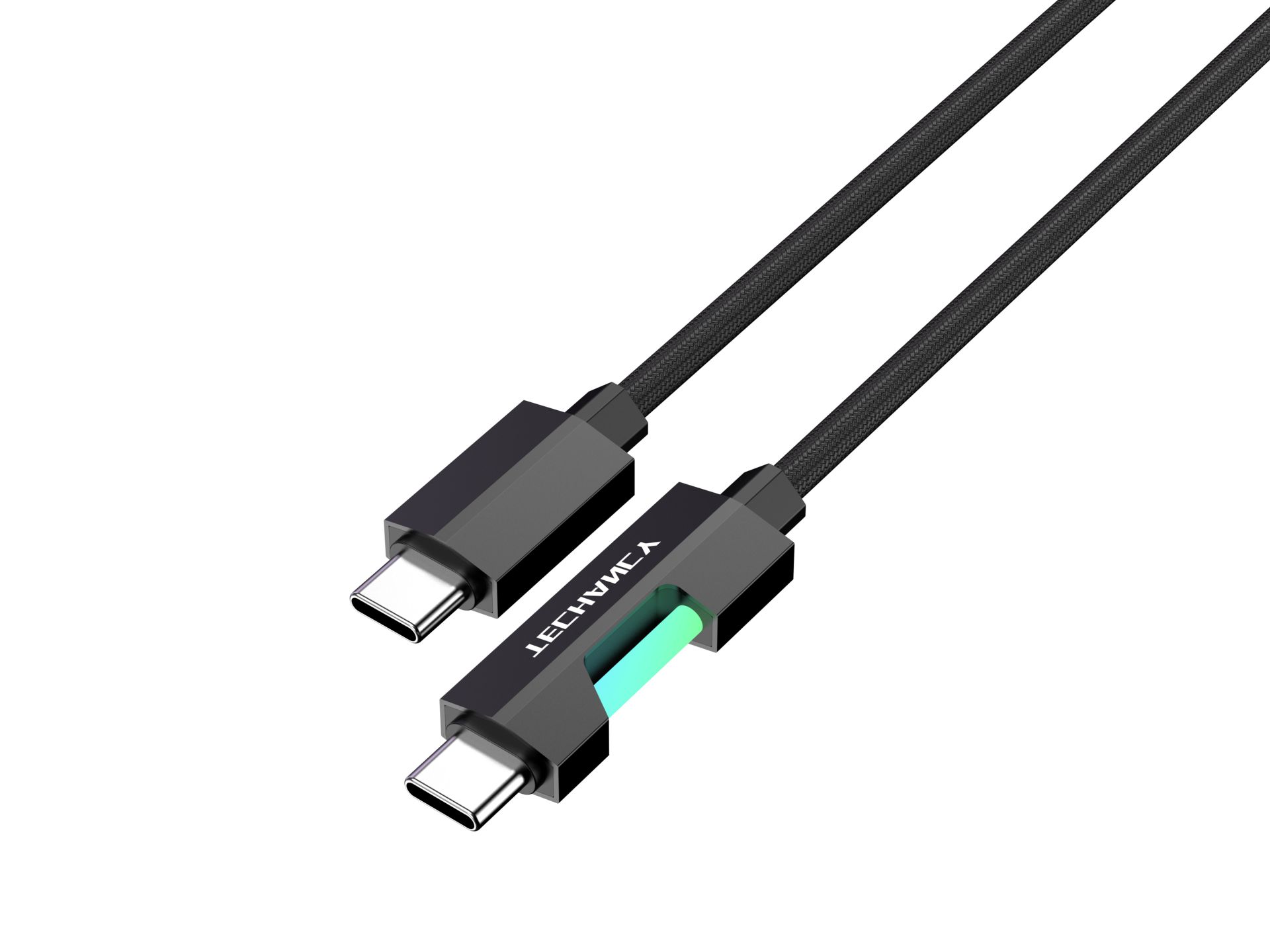 Techancy USB-C to USB-C Data Cable TB1797, 1m/60W, with RGB Light, Aluminum Alloy Braided Black