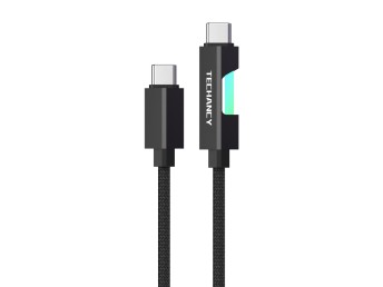 Techancy Cabo de Dados USB-C para USB-C TB1797 , 1m/60W, com Luz RGB, Liga de Alumnio Trancada Pret