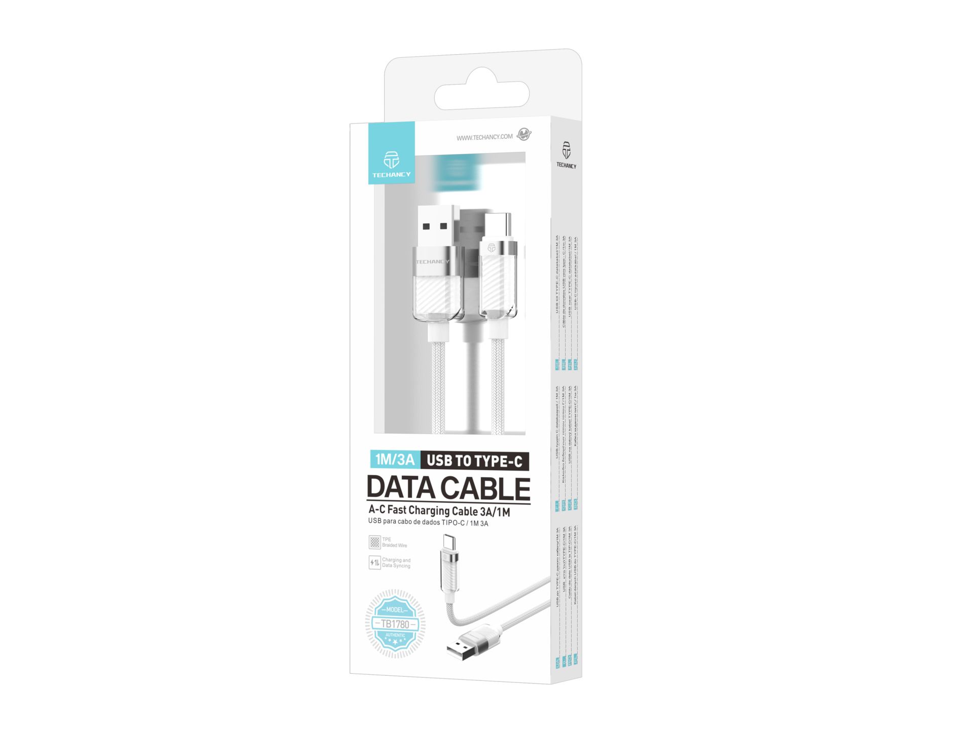 Techancy Câble de données USB pour TYPE-C 1M 3A, Câble de charge rapide A-C pour Smartphones, Tablet Techancy Câble de données USB pour TYPE-C 1M 3A, Câble de charge rapide A-C pour Smartphones, Tablet