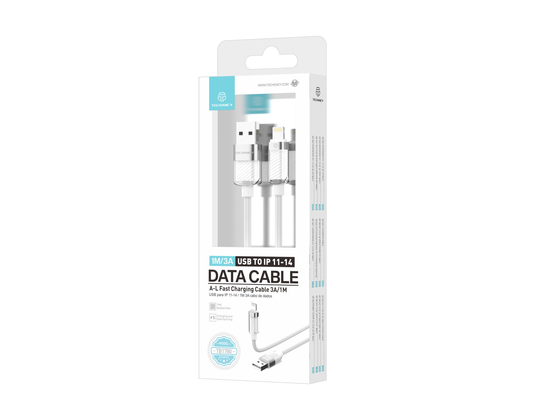 Techancy Cable USB de datos para iPhone 11-14 1M/3A, Cable de carga rápida A-L para iPhone 11-14, Mo Techancy Cable USB de datos para iPhone 11-14 1M/3A, Cable de carga rápida A-L para iPhone 11-14, Mo