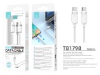 Techancy Cable de datos USB-C a USB-C 1M/60W, Blanco, Cable de carga rpida C-C para smartphones, ta