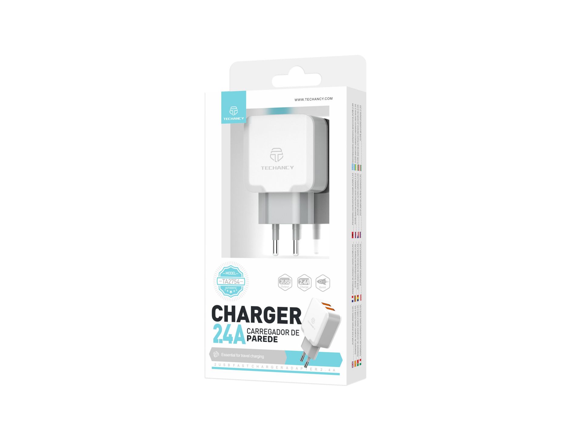 Techancy Wall Charger with 2 USB Ports 2.4A, Fast Charging Adapter TA2754 for Smartphones and Tablet Techancy Wall Charger with 2 USB Ports 2.4A, Fast Charging Adapter TA2754 for Smartphones and Tablet
