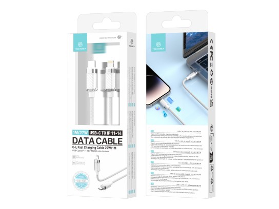 Techancy Cabo de Dados USB-C para IP 11-14 1M/27W, Branco, Cabo de Carregamento Rápido C-L para iPho Techancy Cabo de Dados USB-C para IP 11-14 1M/27W, Branco, Cabo de Carregamento Rápido C-L para iPho