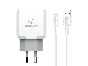 Techancy Chargeur mural USB 2.4A, Adaptateur de charge rapide TA2755 avec 2 ports USB 2.4A et cble 