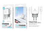 Techancy Wall Charger USB 2.4A, Fast Charging Adapter TA2755 with 2 USB Ports 2.4A and Lightning Cab