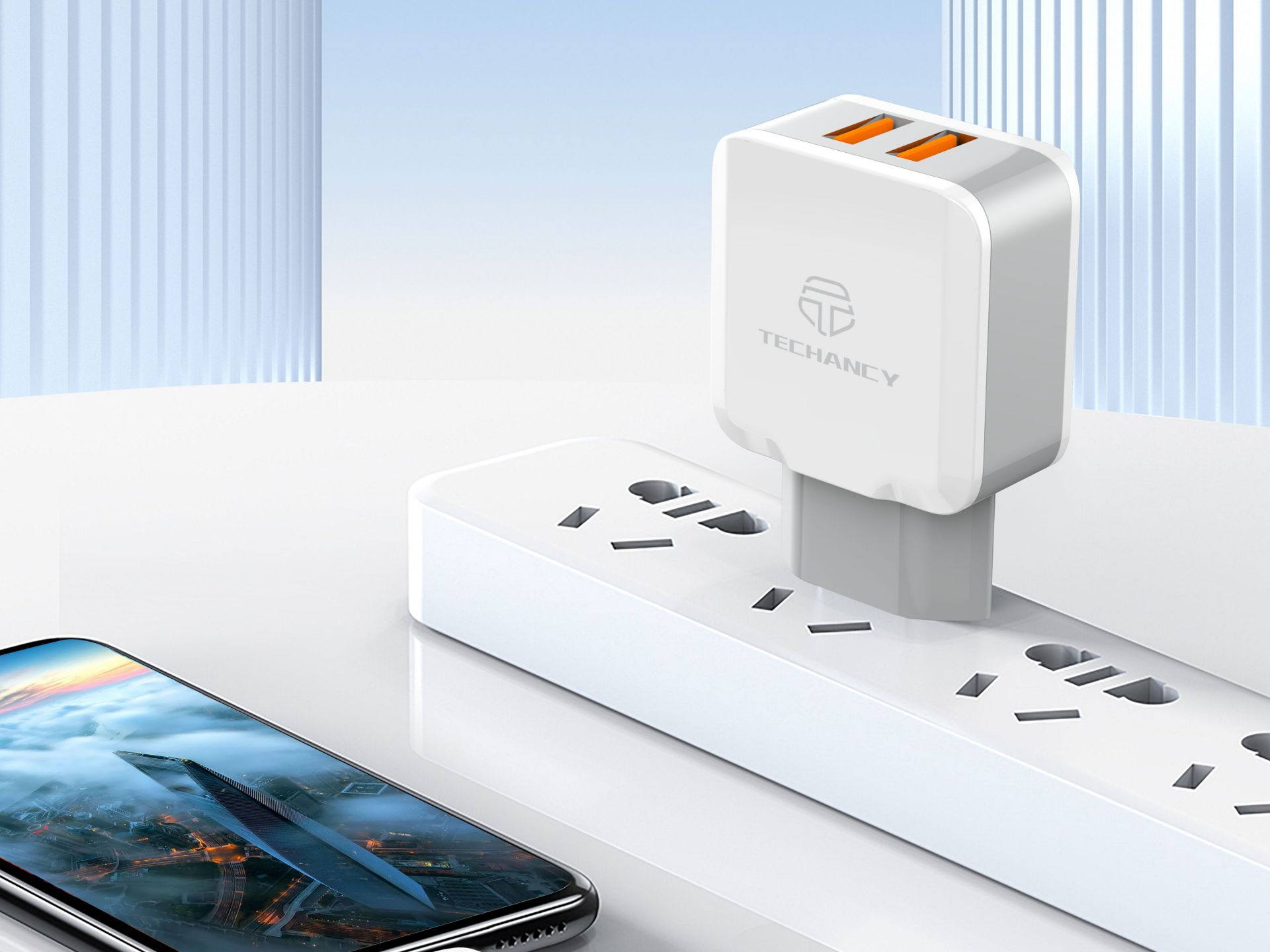 Techancy Cargador de Pared USB 2.4A, Adaptador de Carga Rápida TA2757 con 2 Puertos USB 2.4A y Cable Techancy Cargador de Pared USB 2.4A, Adaptador de Carga Rápida TA2757 con 2 Puertos USB 2.4A y Cable