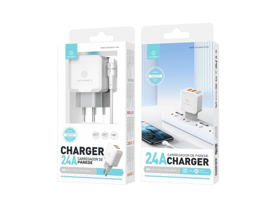 Techancy Cargador de Pared USB 2.4A, Adaptador de Carga Rápida TA2757 con 2 Puertos USB 2.4A y Cable Techancy Cargador de Pared USB 2.4A, Adaptador de Carga Rápida TA2757 con 2 Puertos USB 2.4A y Cable