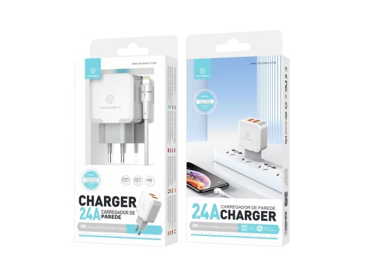 Techancy Carregador de Parede USB 24A, Adaptador de Carregamento Rapido TA2755 com 2 Portas USB 2.4A Techancy Carregador de Parede USB 24A, Adaptador de Carregamento Rapido TA2755 com 2 Portas USB 2.4A