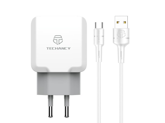 Techancy Carregador de Parede USB 2.4A, Adaptador de Carregamento Rapido TA2757 com 2 Portas USB 2.4