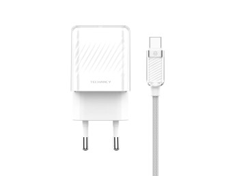 Techancy TA2816 Cargador GaN 20W USB-C PD con cable USB-C a USB-C 60W/1M, Blanco