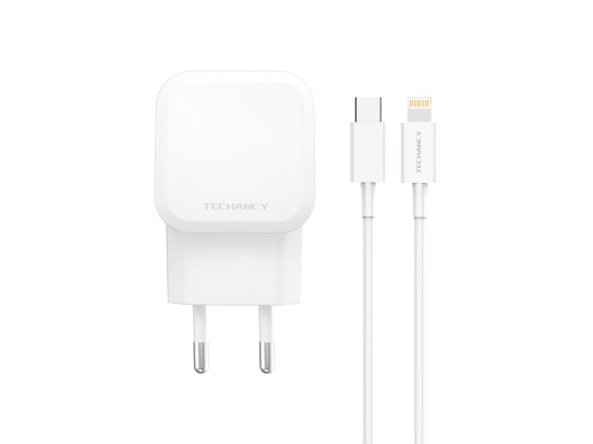 Techancy 43W USB-C + USB-A Charger with 1M 3A Cable, Compatible with iPhone 11-14 and Android Device