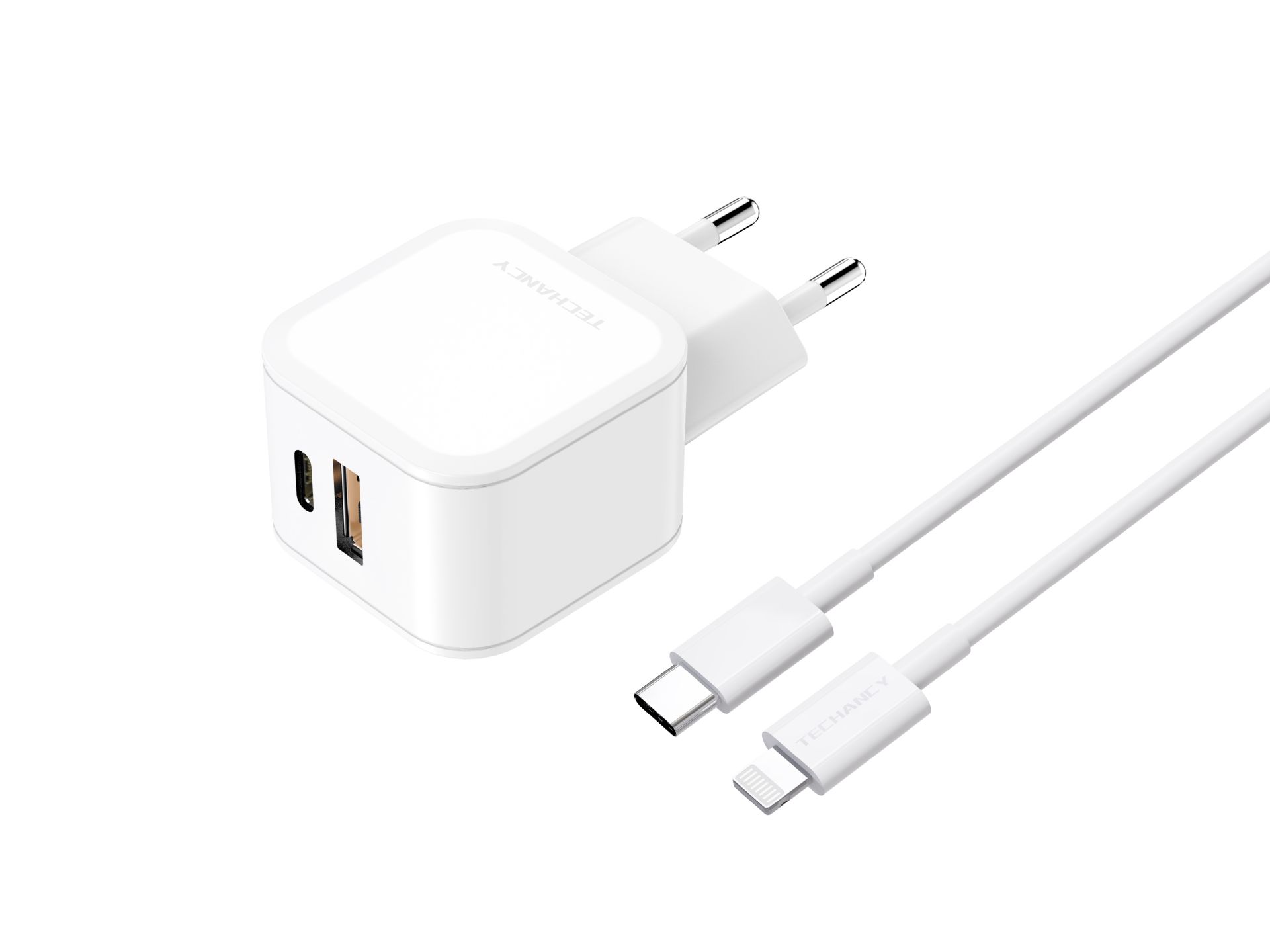 Techancy Carregador USB-C + USB-A 43W com Cabo de 1M 3A, Compatível com iPhone 11-14 e Dispositivos Techancy Carregador USB-C + USB-A 43W com Cabo de 1M 3A, Compatível com iPhone 11-14 e Dispositivos