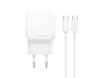 Techancy 43W Schnellladegert PD3.0+PPS+QC3.0 USB - mit USB-C zu USB-C Kabel 1m 3A, Kompatibel mit i