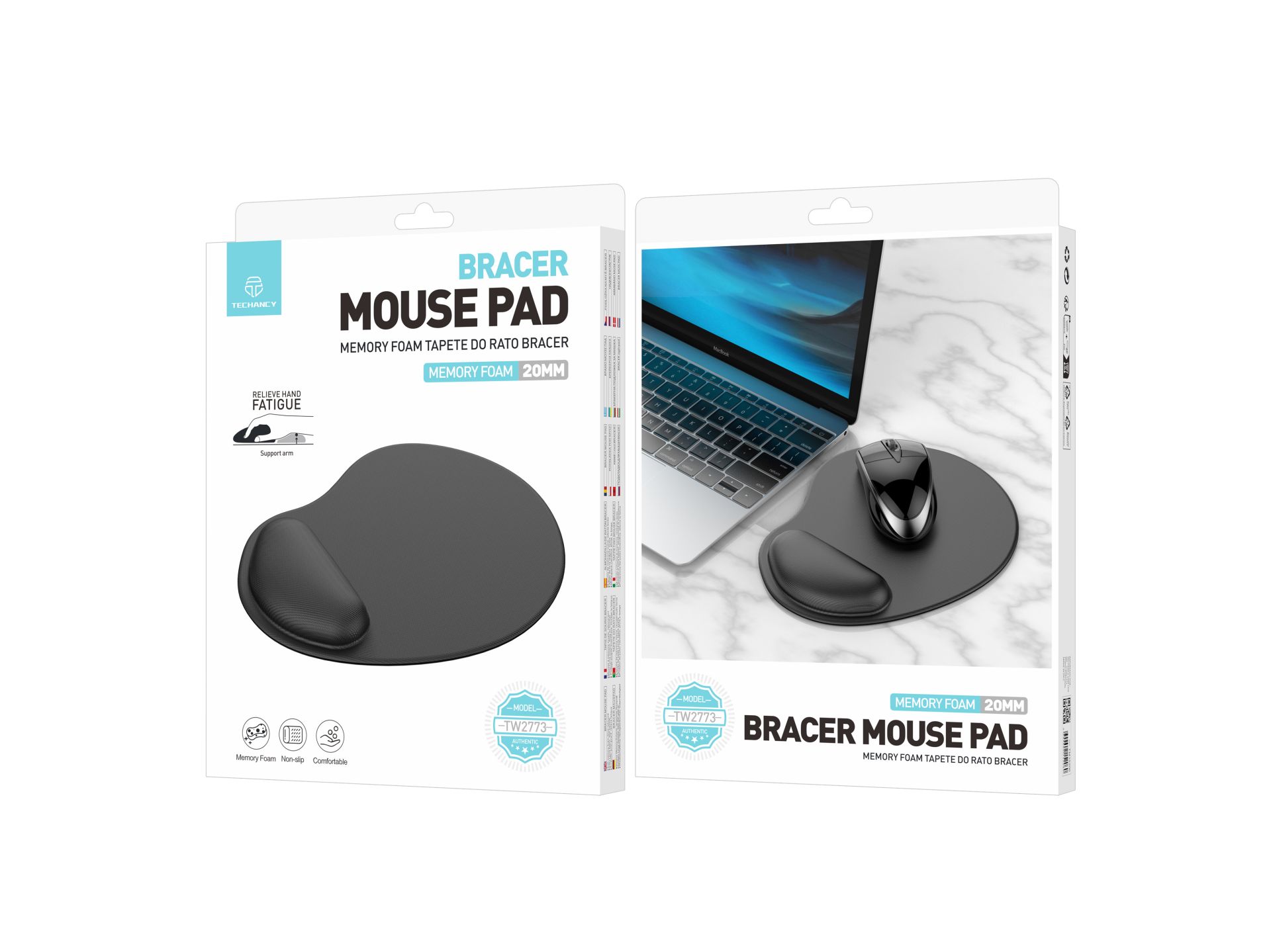 Techancy TW2773 Mauspad mit Memory Foam Support - Handgelenkst�tze f�r B�ro und Gaming, rutschfestes