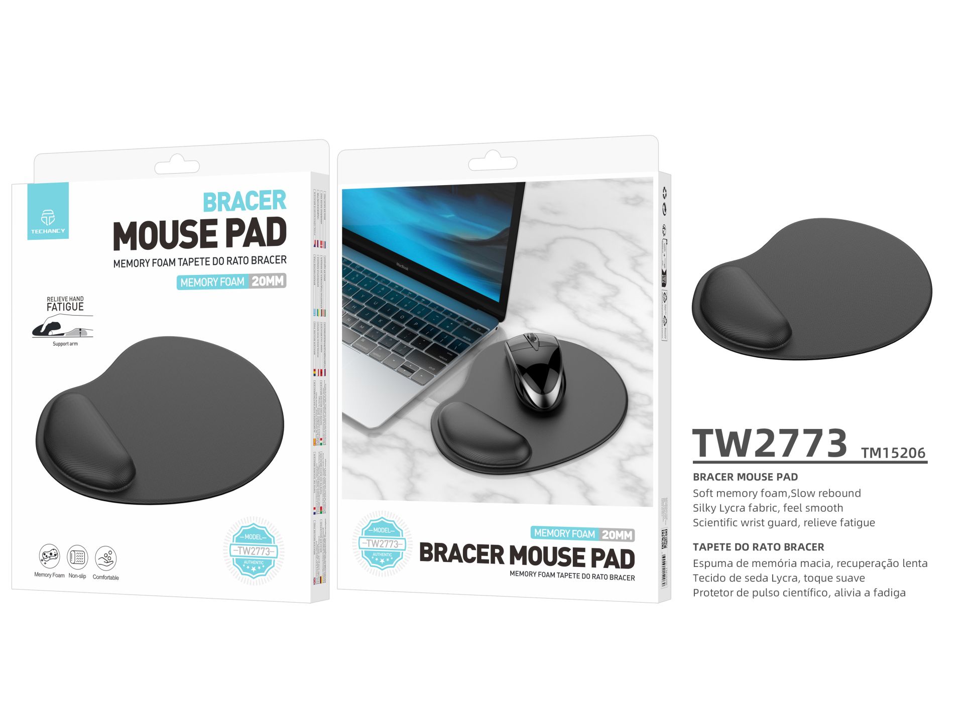 Techancy TW2773 Mauspad mit Memory Foam Support - Handgelenkst�tze f�r B�ro und Gaming, rutschfestes