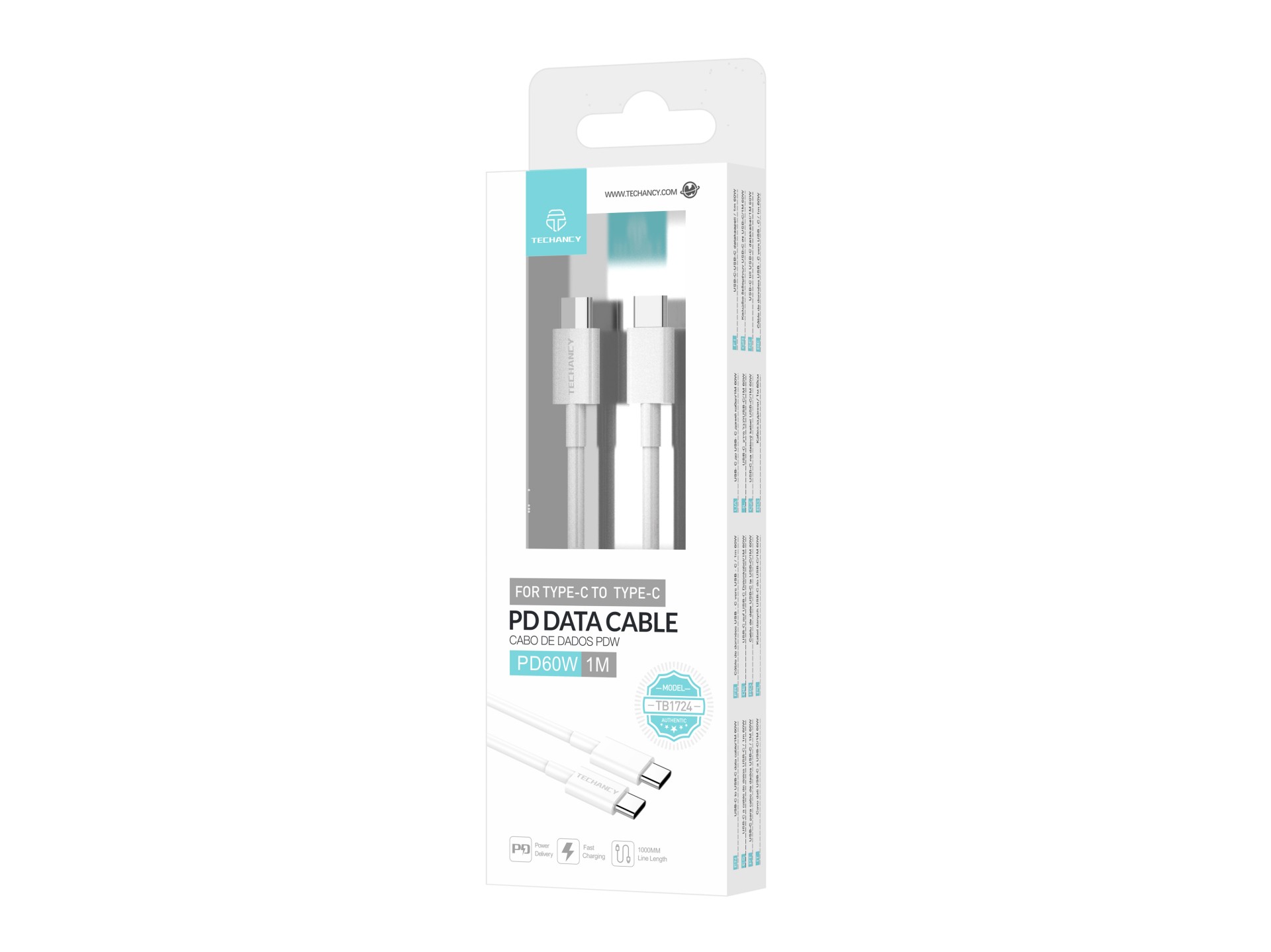 Techancy TB1724 USB-C to USB-C Fast Charging Cable 60W, 1 Metre, Compatible with Smartphones, Tablet