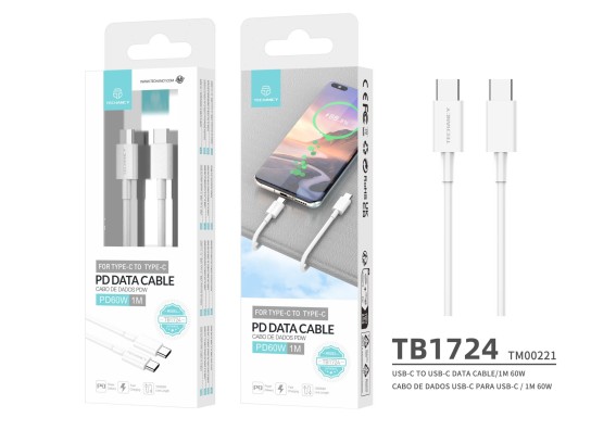 Techancy TB1724 USB-C to USB-C Fast Charging Cable 60W, 1 Metre, Compatible with Smartphones, Tablet
