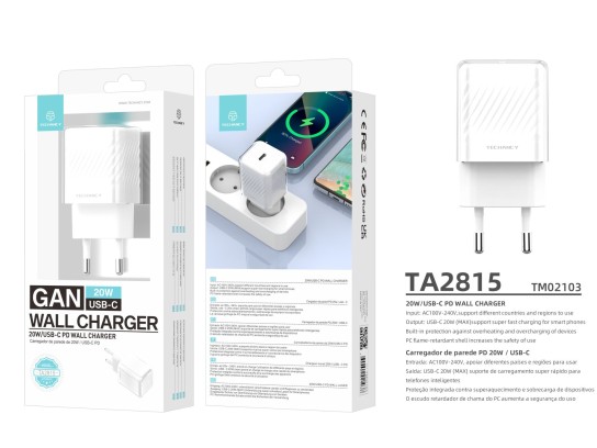 Techancy Carregador TA2815 Branco 20W USB-C PD GaN Carregamento Rápido Branco Techancy Carregador TA2815 Branco 20W USB-C PD GaN Carregamento Rápido Branco