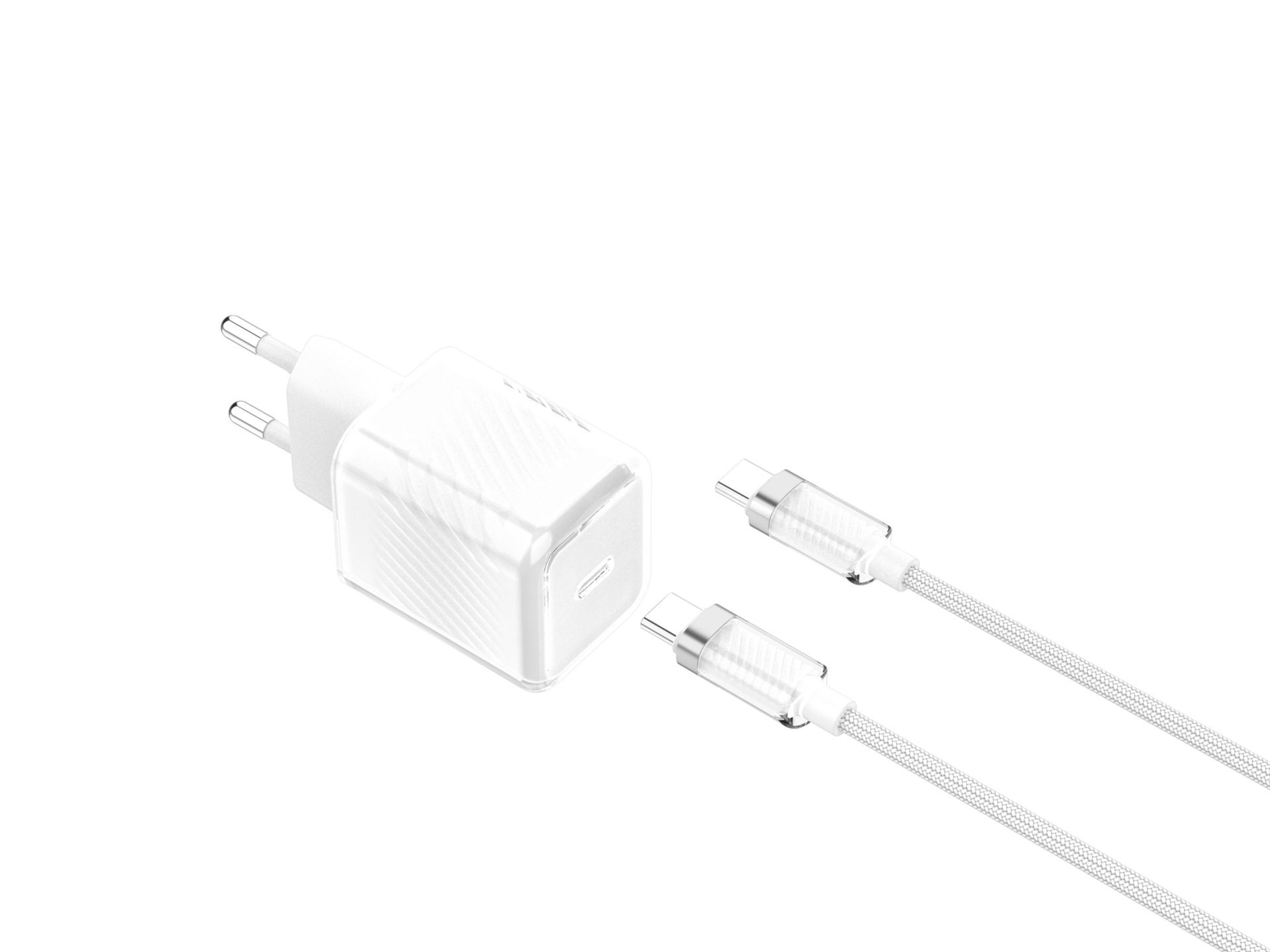 Techancy TA2816 GaN Charger 20W USB-C PD with USB-C to USB-C Cable 60W/1M, White Techancy TA2816 GaN Charger 20W USB-C PD with USB-C to USB-C Cable 60W/1M, White