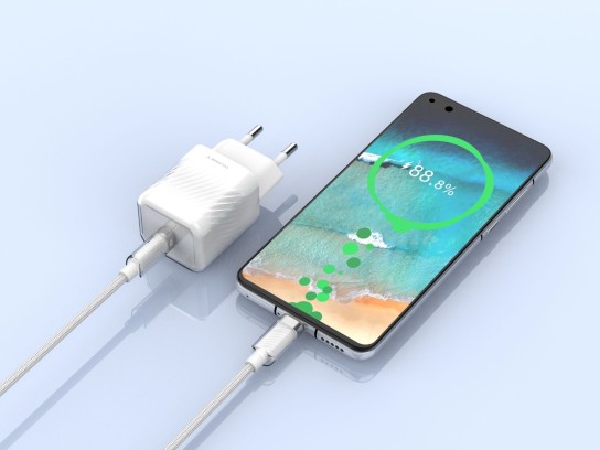 Techancy TA2816 GaN Charger 20W USB-C PD with USB-C to USB-C Cable 60W/1M, White Techancy TA2816 GaN Charger 20W USB-C PD with USB-C to USB-C Cable 60W/1M, White