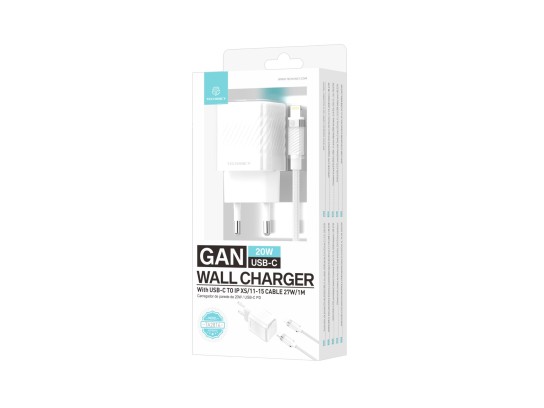 Techancy GaN USB-C 20W Charger TA2816 with USB-C Charging Cable for iPhone X/XS 11-15 27W/1M, White Techancy GaN USB-C 20W Charger TA2816 with USB-C Charging Cable for iPhone X/XS 11-15 27W/1M, White