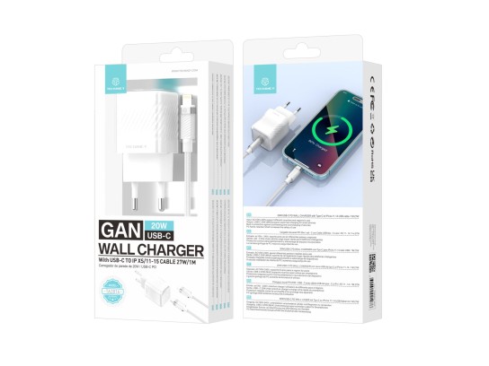Techancy GaN USB-C 20W Charger TA2816 with USB-C Charging Cable for iPhone X/XS 11-15 27W/1M, White Techancy GaN USB-C 20W Charger TA2816 with USB-C Charging Cable for iPhone X/XS 11-15 27W/1M, White