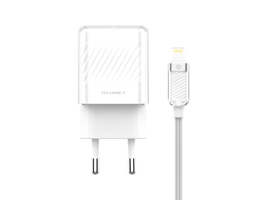 Techancy GaN USB-C 20W Charger TA2816 with USB-C Charging Cable for iPhone X/XS 11-15 27W/1M, White