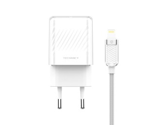 Techancy GaN USB-C 20W Ladegert TA2816 mit USB-C-Ladekabel fr iPhone X/XS 11-15 27W/1M, Wei