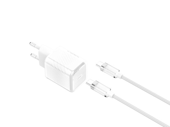 Techancy TA2816 GaN Charger 20W USB-C PD with USB-C to USB-C Cable 60W/1M, White Techancy TA2816 GaN Charger 20W USB-C PD with USB-C to USB-C Cable 60W/1M, White