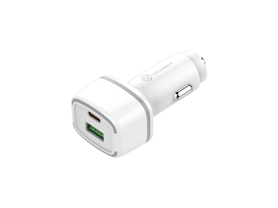 Techancy Carregador De Carro 38W ,PD20W+QC3.0 18W,Usb+Usb-C ,TC6416 Branco