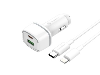 Car Charger Pd20W + Qc3.018W 38 W White + Typec-Lightning Cable Pd