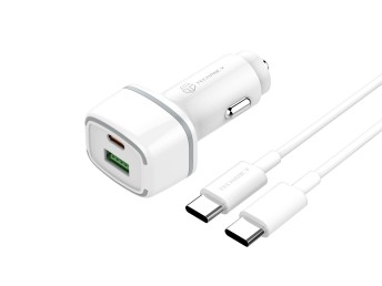 Car Charger Pd20W + Qc3.018W 38 W White + Typec-Typec Pd Cable