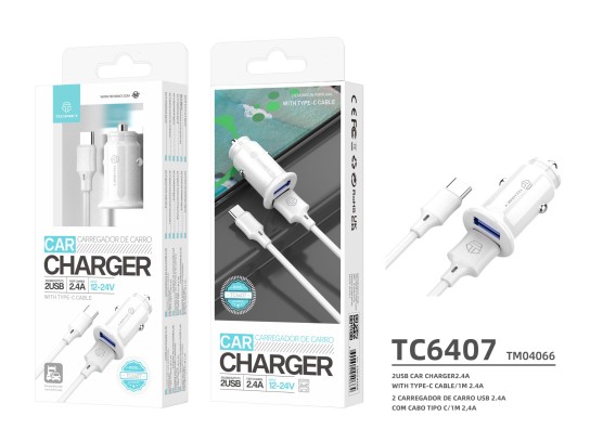 Autoladegerät Typ-C 2Usb 2.4A Weiß Autoladegerät Typ-C 2Usb 2.4A Weiß