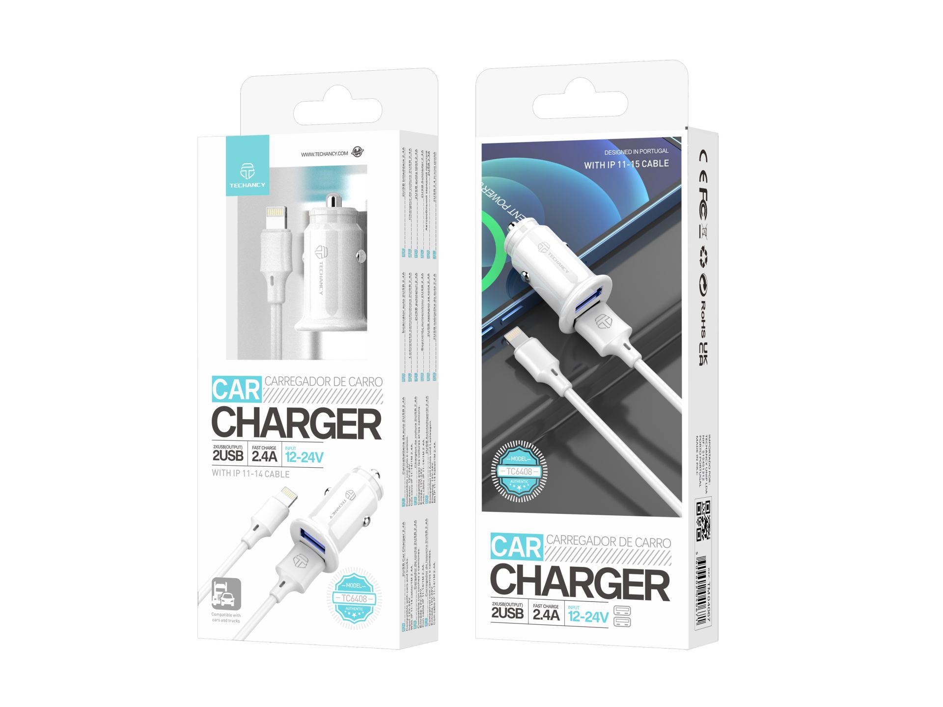 Carregador De Carro Lightning 2Usb 2.4A Branco Carregador De Carro Lightning 2Usb 2.4A Branco