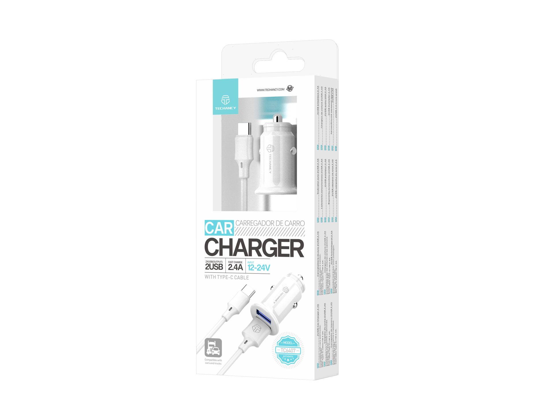Autoladegerät Typ-C 2Usb 2.4A Weiß Autoladegerät Typ-C 2Usb 2.4A Weiß
