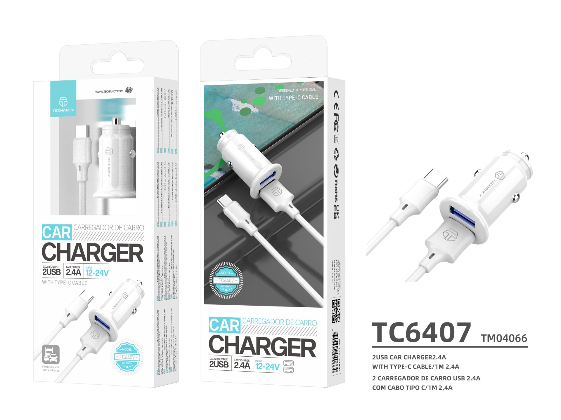 Autoladegerät Typ-C 2Usb 2.4A Weiß Autoladegerät Typ-C 2Usb 2.4A Weiß