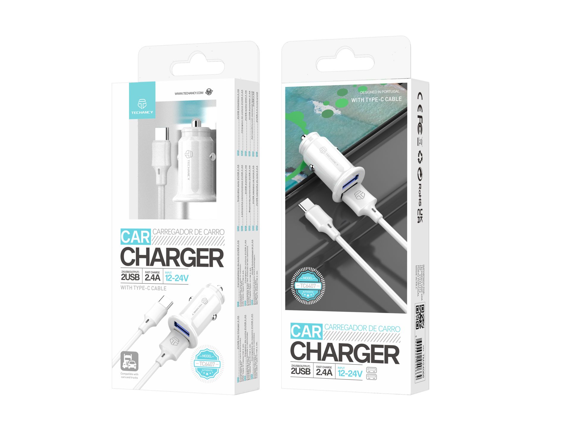 Autoladegerät Typ-C 2Usb 2.4A Weiß Autoladegerät Typ-C 2Usb 2.4A Weiß