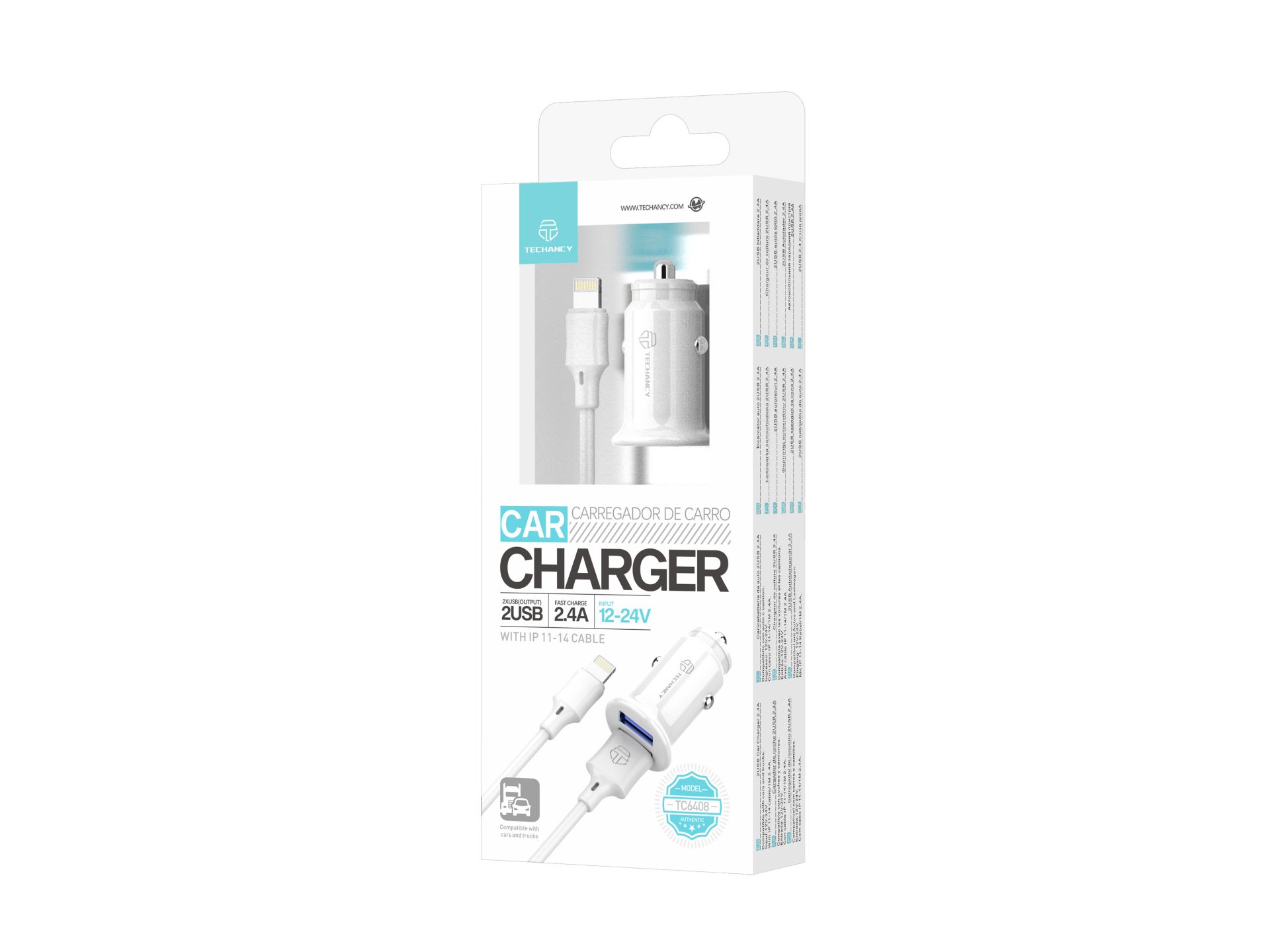 Carregador De Carro Lightning 2Usb 2.4A Branco Carregador De Carro Lightning 2Usb 2.4A Branco