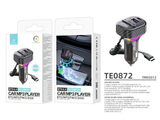 Techancy TE0872 Leitor de MP3 para Automóvel, Carregamento Rápido PD 30W, Bluetooth 5.3, Suporte par Techancy TE0872 Leitor de MP3 para Automóvel, Carregamento Rápido PD 30W, Bluetooth 5.3, Suporte par