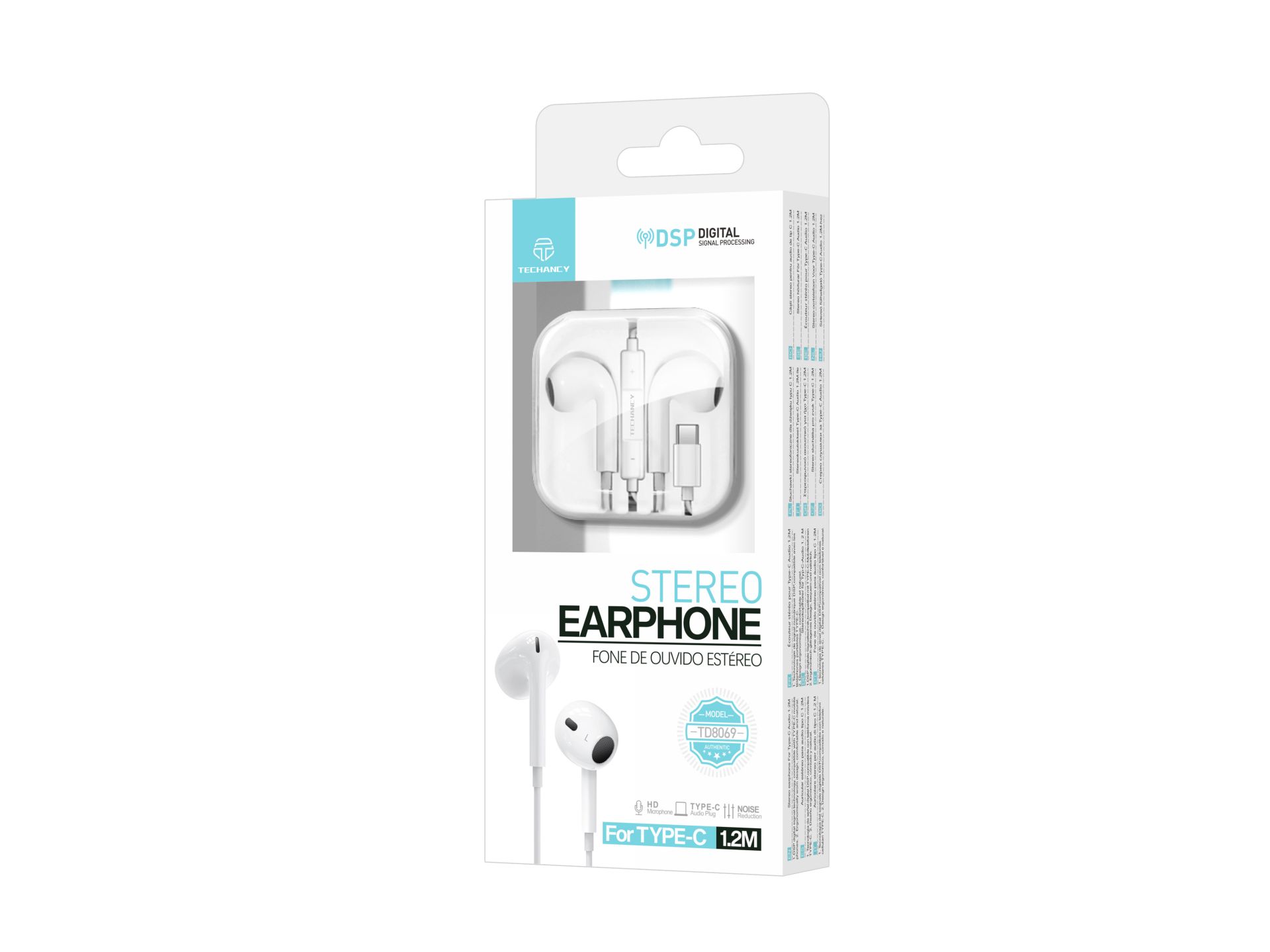 Techancy TD8069 Stereo-Headset, 1,2 m, Typ-C-Anschluss, DSP-Technologie, kompatibel mit Typ-C-Mobilt Techancy TD8069 Stereo-Headset, 1,2 m, Typ-C-Anschluss, DSP-Technologie, kompatibel mit Typ-C-Mobilt