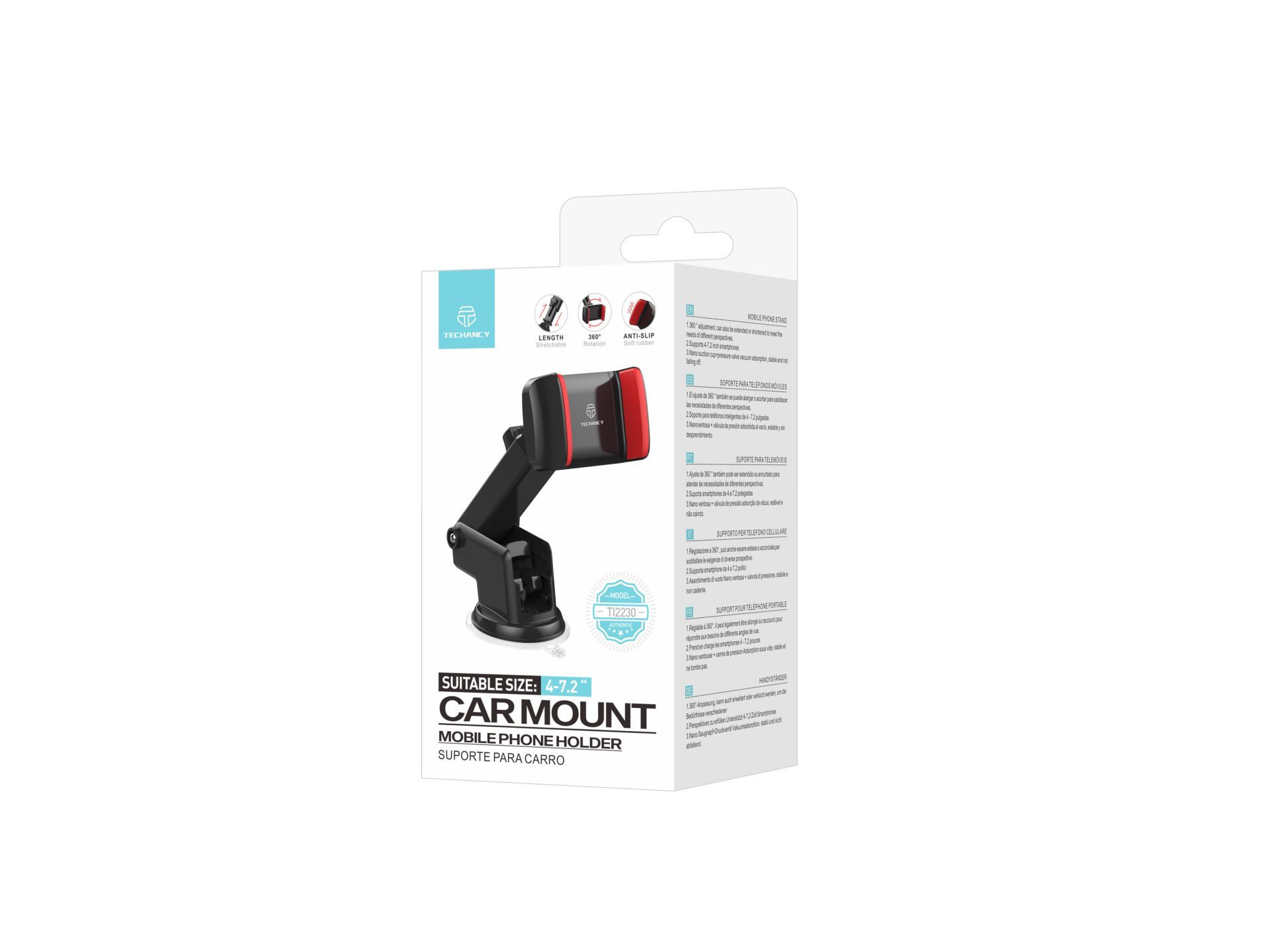 Techancy TI2230 Supporto per cellulare da auto, compatibile con smartphone da 4-7,2 pollici, rotazio Techancy TI2230 Supporto per cellulare da auto, compatibile con smartphone da 4-7,2 pollici, rotazio